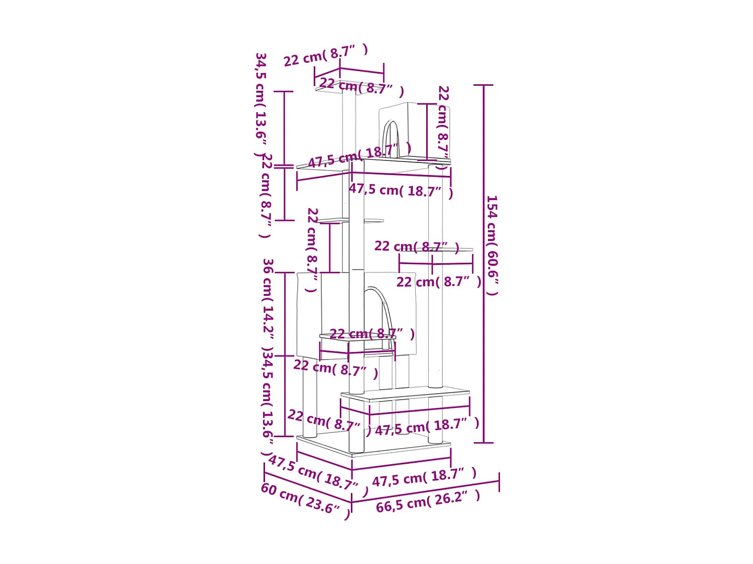 Wundir  Arbre à chat avec griffoirs en sisal Gris clair 154 cm
