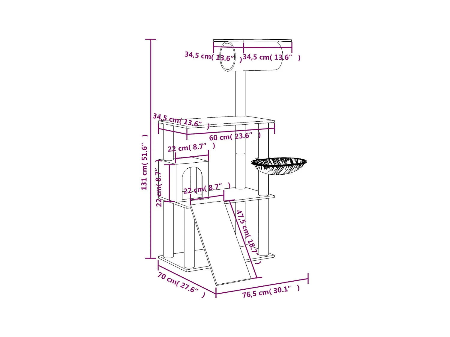 Yngvar  Arbre à chat avec griffoirs en sisal Gris clair 131 cm