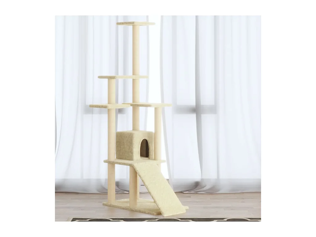 Tayfur  Arbre à chat avec griffoirs en sisal Crème 155 cm