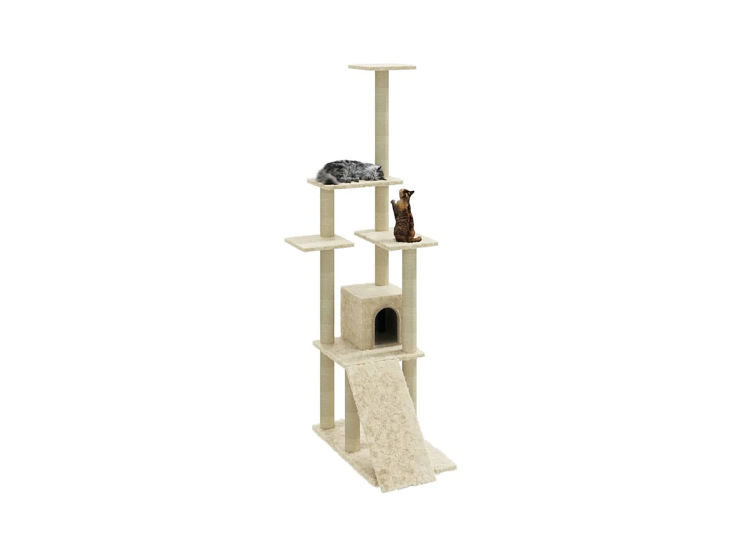 Tayfur  Arbre à chat avec griffoirs en sisal Crème 155 cm