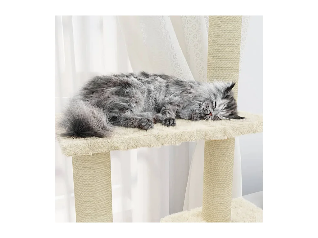 Tayfur  Arbre à chat avec griffoirs en sisal Crème 155 cm