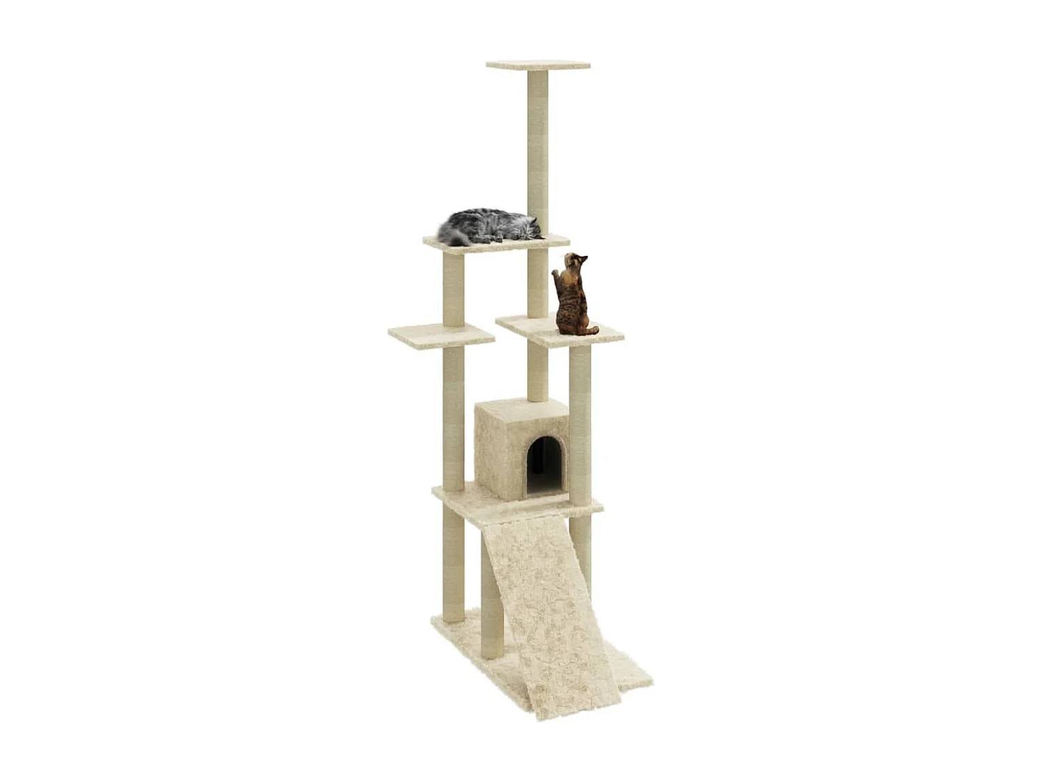 Tayfur  Arbre à chat avec griffoirs en sisal Crème 155 cm