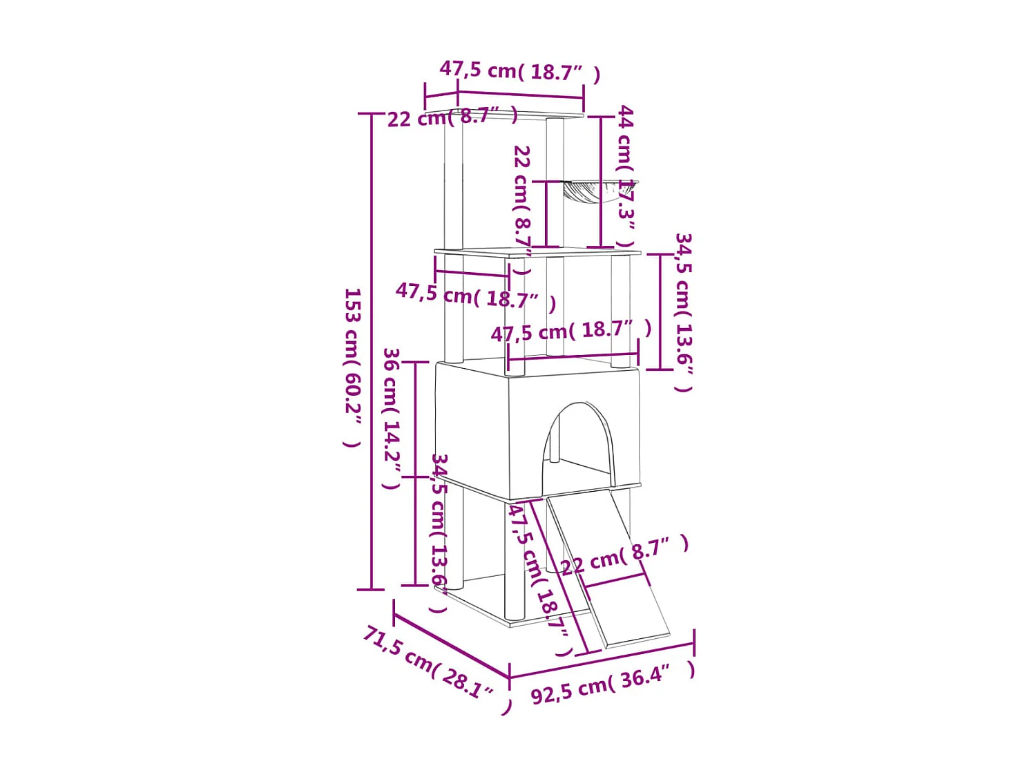 Andøy  Arbre à chat avec griffoirs en sisal Gris clair 153 cm