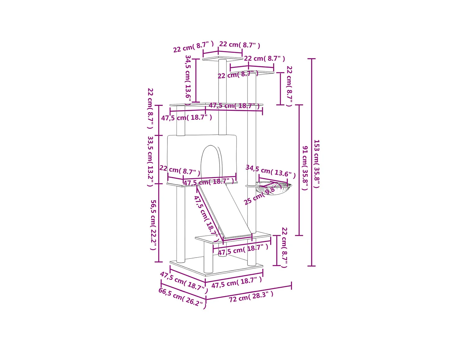 Rémi-Roland  Arbre à chat avec griffoirs en sisal Gris foncé 153 cm