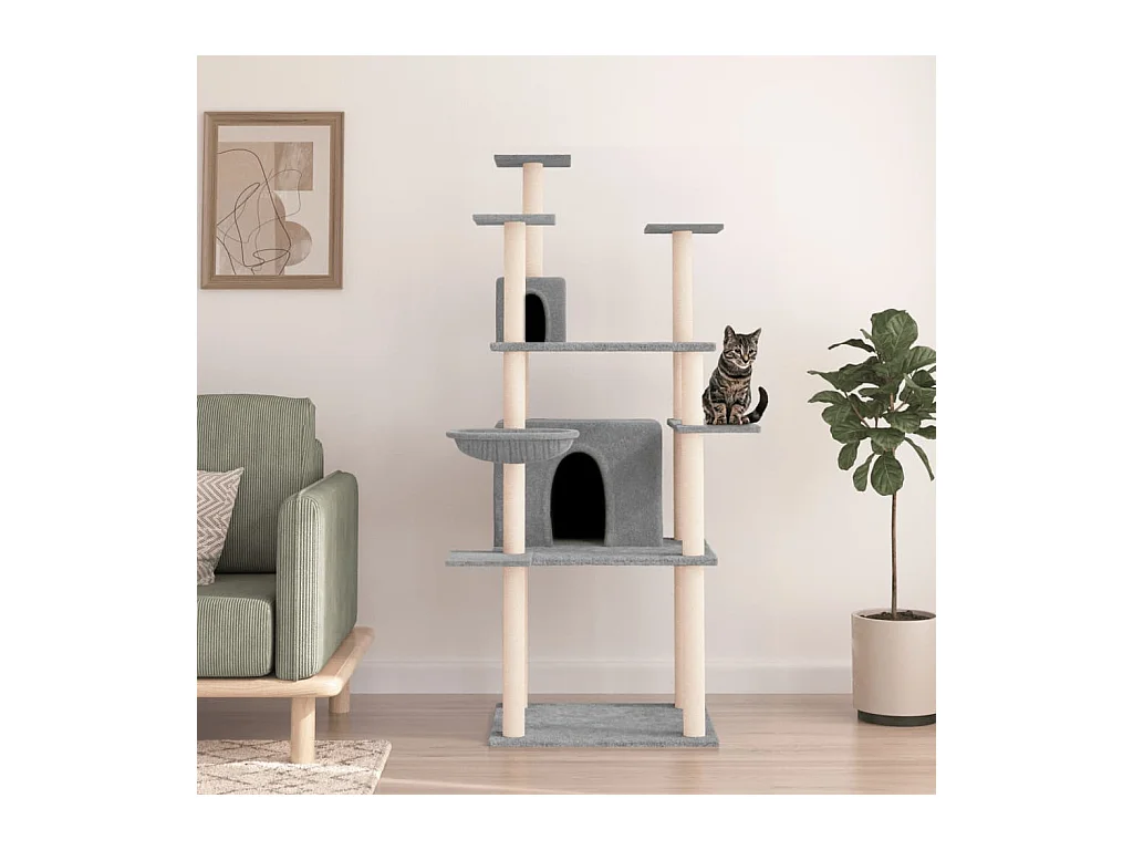 Sindar  Arbre à chat avec griffoirs en sisal Gris clair 166 cm