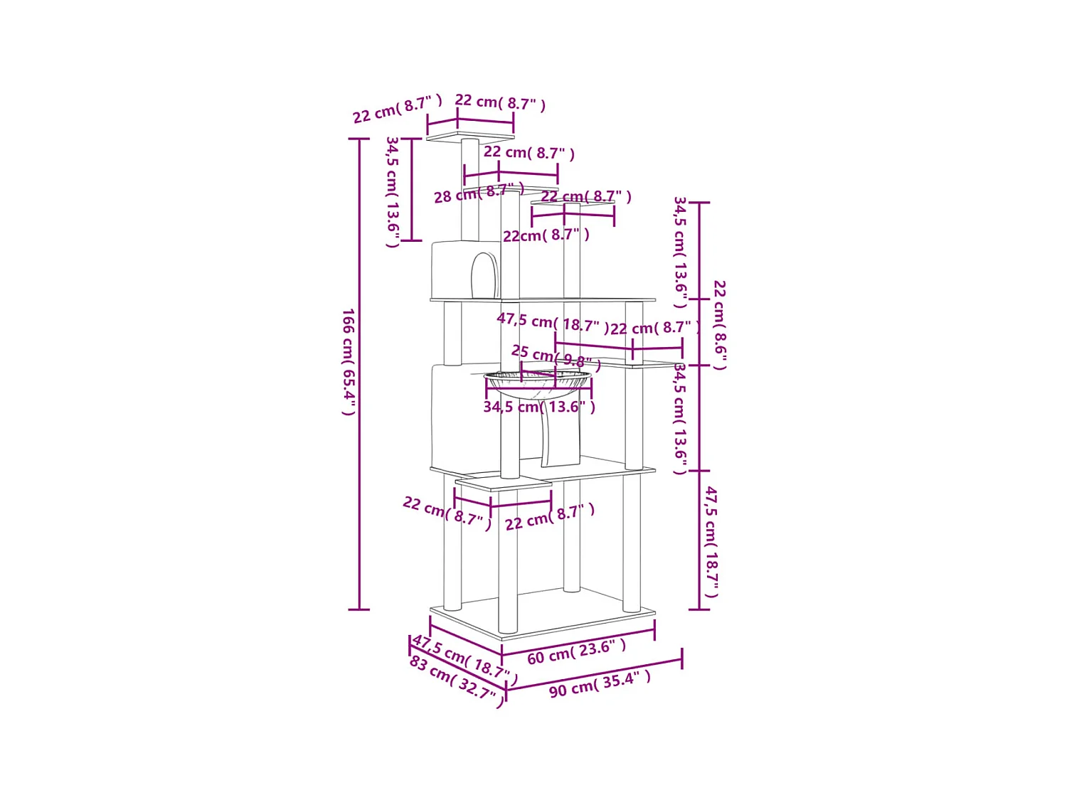Sindar  Arbre à chat avec griffoirs en sisal Gris clair 166 cm