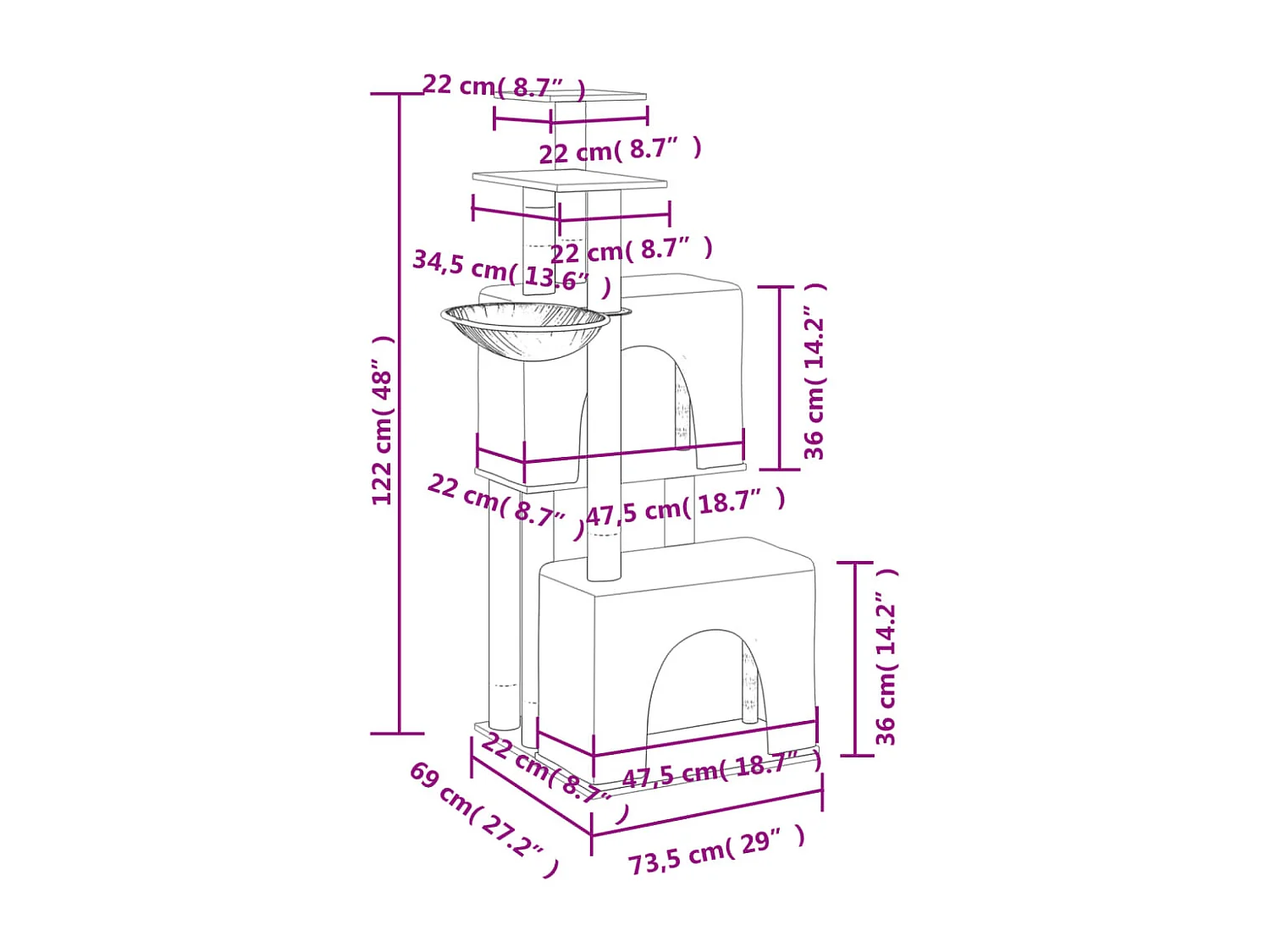 Loke  Arbre à chat avec griffoirs en sisal gris foncé 122 cm