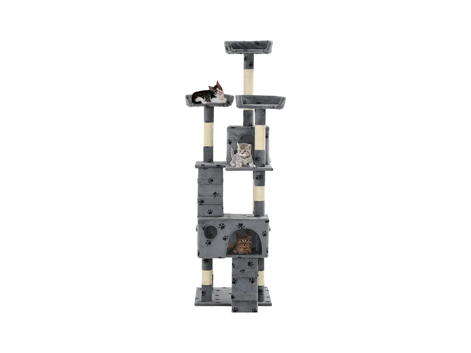 Nidrik  Arbre à chat et griffoirs Sisal 170cm Empreintes de pattes Gris