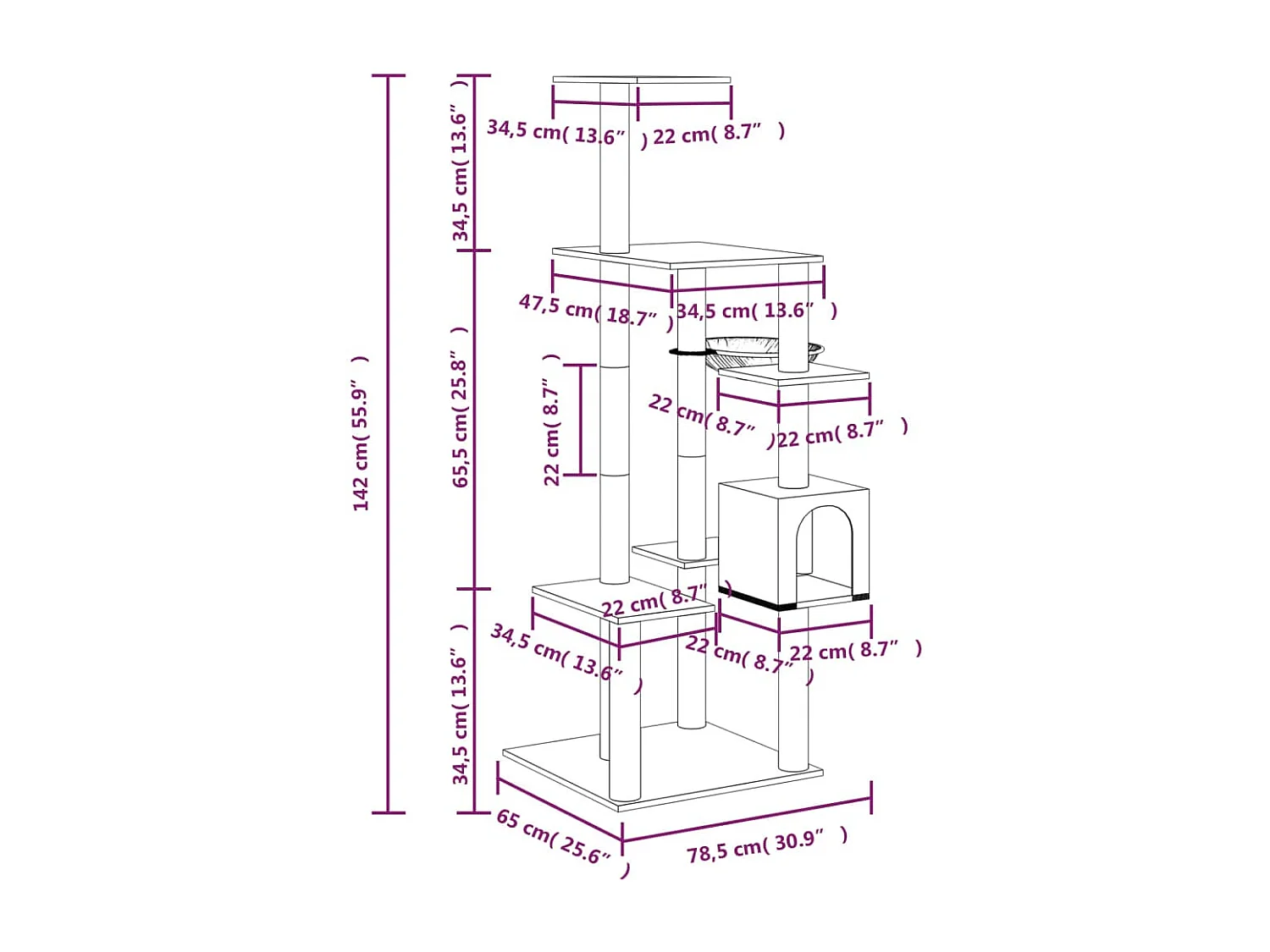 Henderson  Arbre à chat avec griffoirs en sisal Gris clair 142 cm