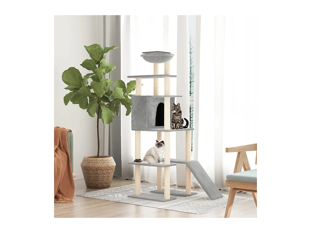 Grimhel  Arbre à chat avec griffoirs en sisal Gris clair 166 cm