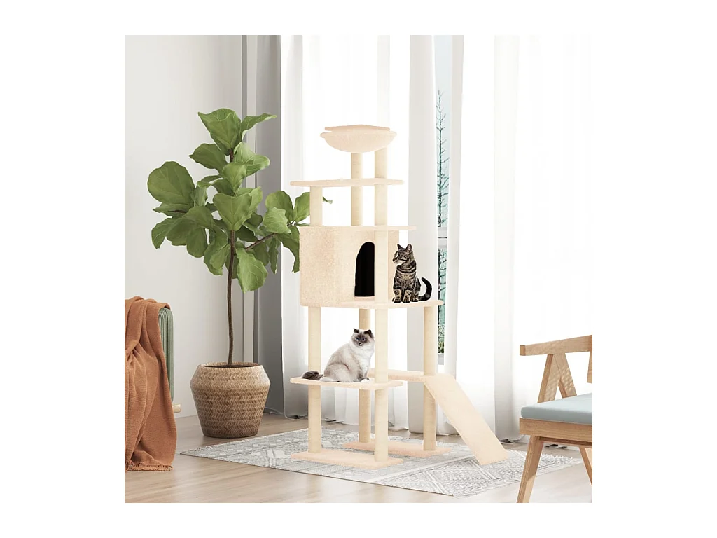 Grimhel  Arbre à chat avec griffoirs en sisal Crème 166 cm