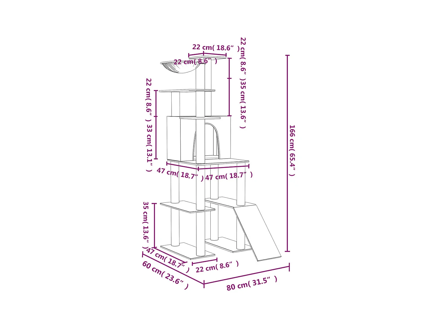Grimhel  Arbre à chat avec griffoirs en sisal Crème 166 cm
