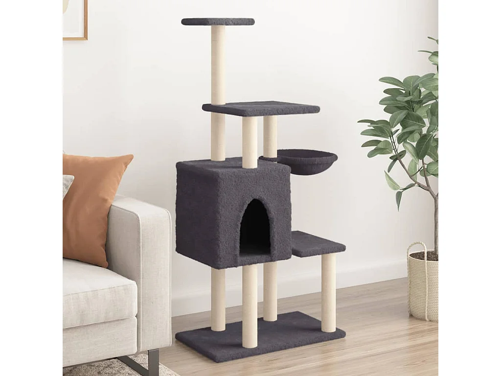 Goryn  Arbre à chat avec griffoirs en sisal Gris foncé 131 cm