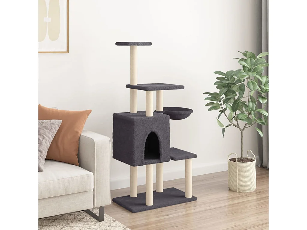 Goryn  Arbre à chat avec griffoirs en sisal Gris foncé 131 cm