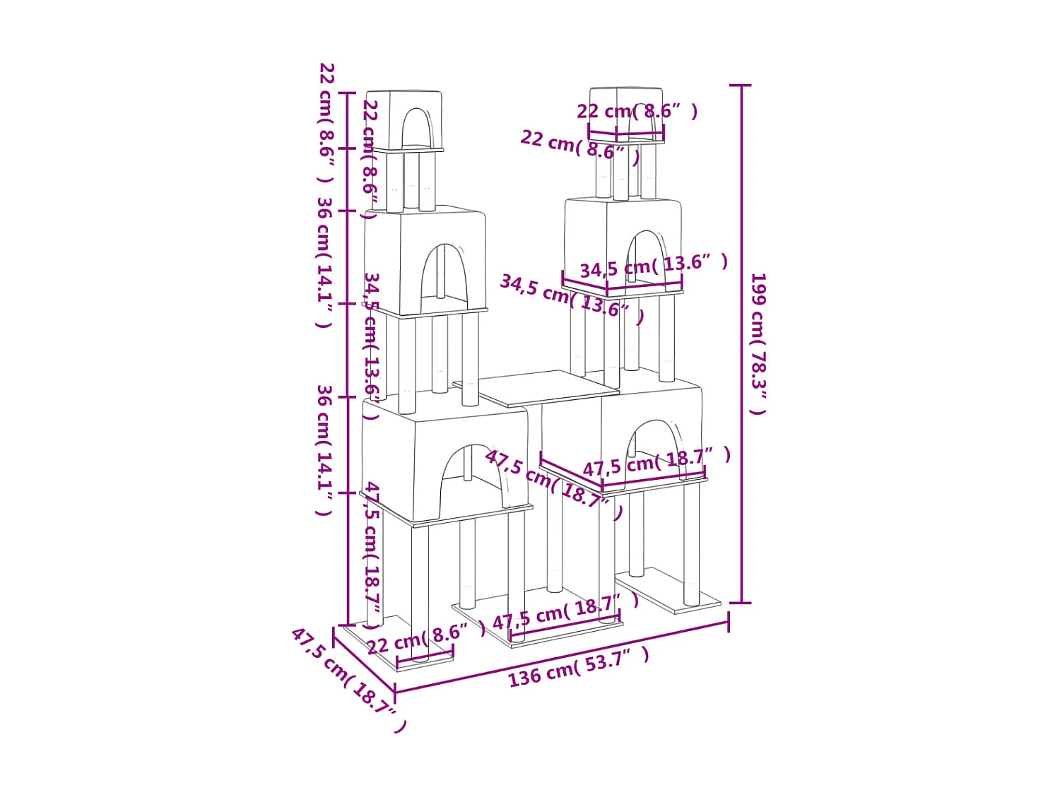 Mucahit  Arbre à chat avec griffoirs en sisal Gris clair 199 cm