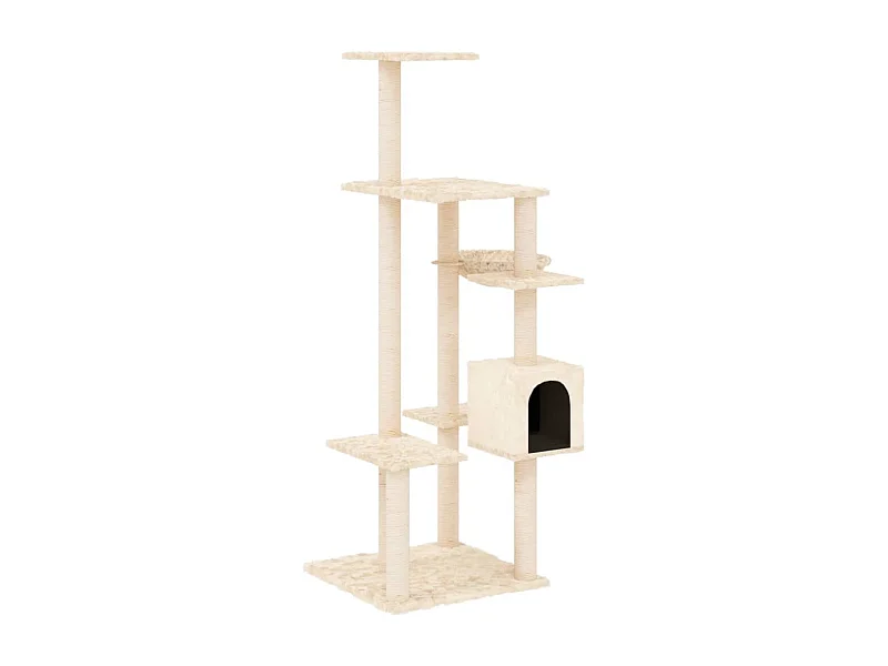 Henderson  Arbre à chat avec griffoirs en sisal Crème 142 cm