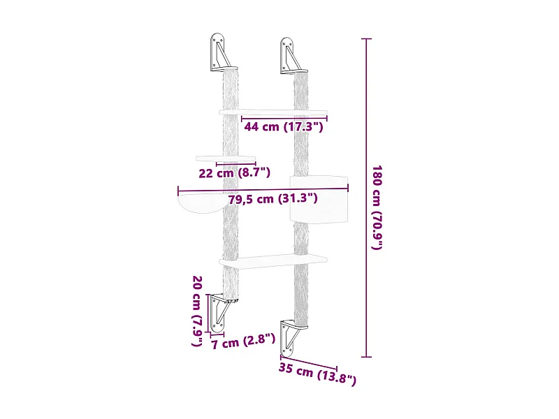 Prolenta Premium -  Arbre à chat mural avec griffoir gris clair 180 cm