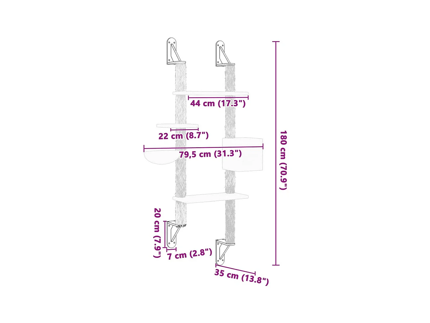 Prolenta Premium -  Kattenmeubel wandgemonteerd met krabpaal 180 cm lichtgrijs