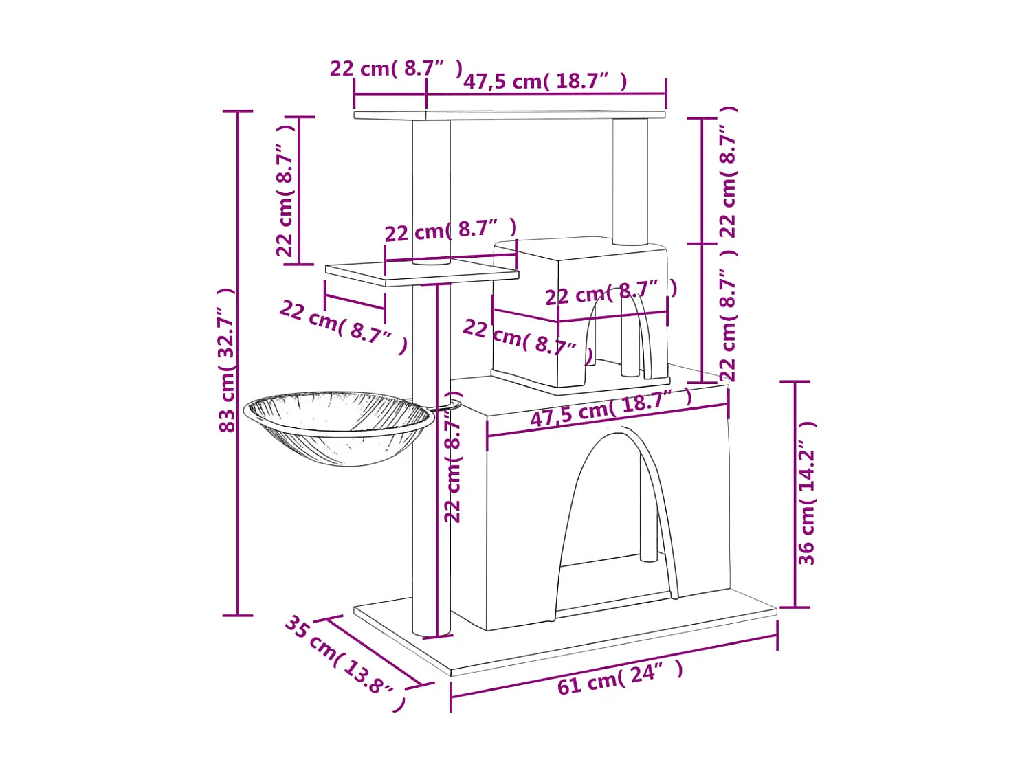Fort Leonard Wood  Arbre à chat avec griffoirs en sisal Crème 83 cm