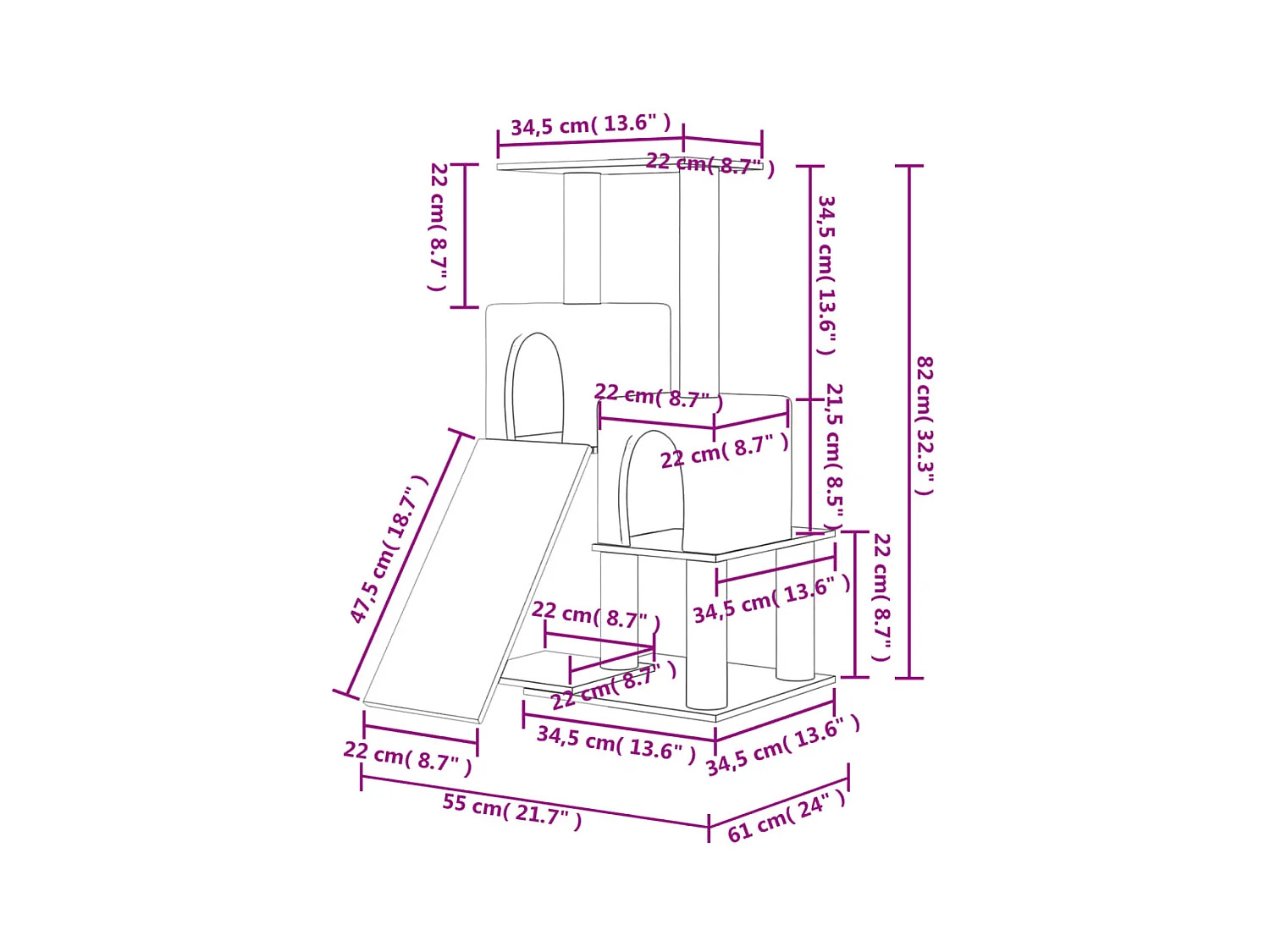 Marc-André-Francis  Arbre à chat avec griffoirs en sisal Gris foncé 82 cm