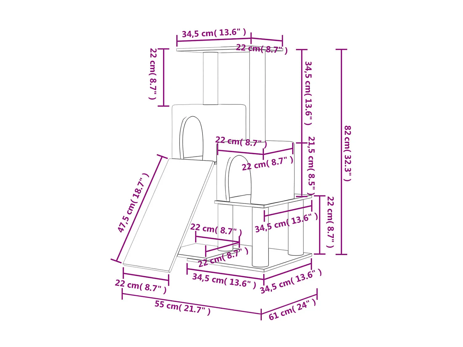 Marc-André-Francis  Arbre à chat avec griffoirs en sisal Gris foncé 82 cm