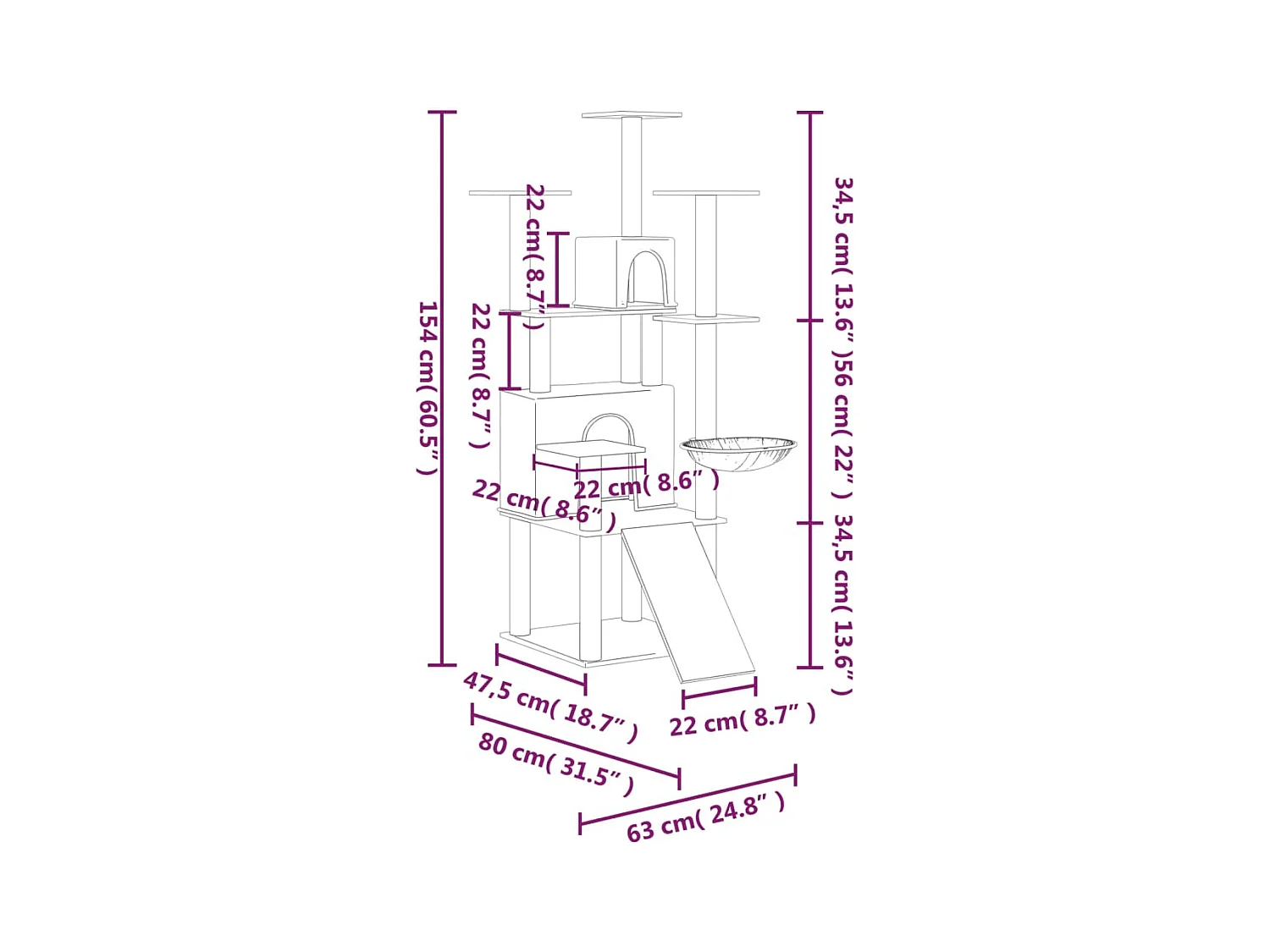 Coeur d'Alene  Arbre à chat avec griffoirs en sisal Gris clair 154 cm