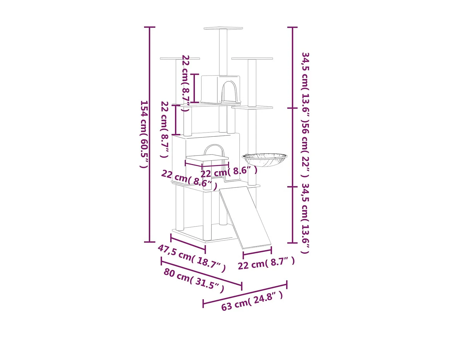Coeur d'Alene  Arbre à chat avec griffoirs en sisal Gris clair 154 cm