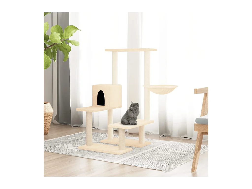 Voorburg  Arbre à chat avec griffoirs en sisal Crème 94,5 cm
