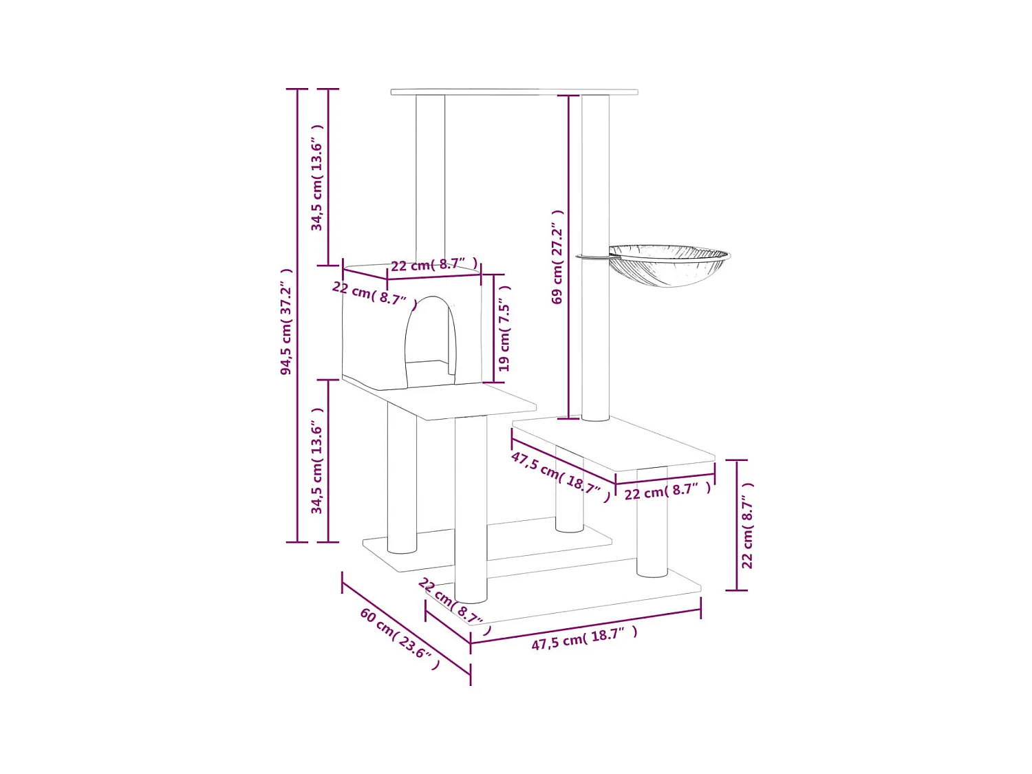 Voorburg  Arbre à chat avec griffoirs en sisal Crème 94,5 cm