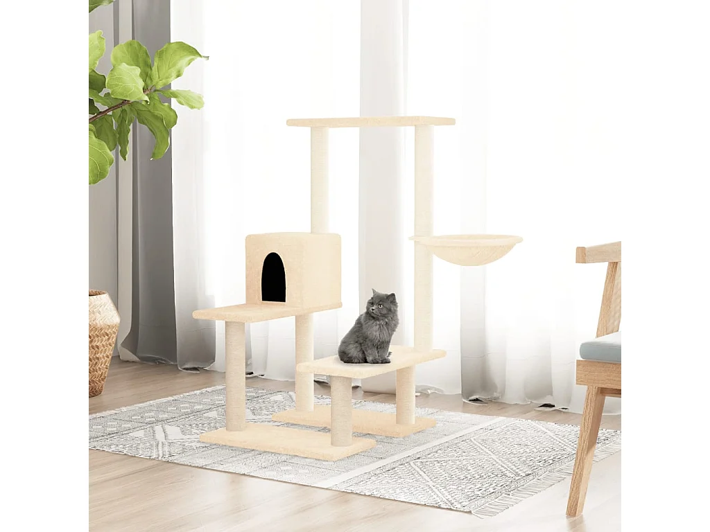 Voorburg  Arbre à chat avec griffoirs en sisal Crème 94,5 cm