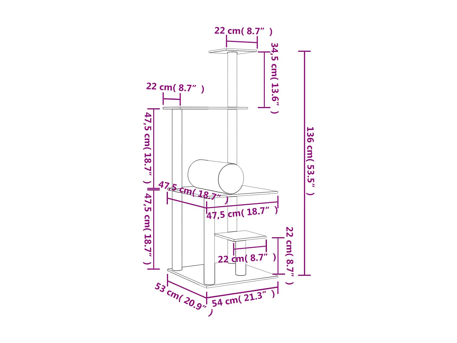 Volya  Arbre à chat avec griffoirs en sisal gris foncé 136 cm