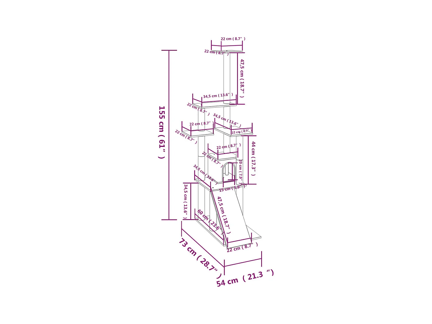 Tayfur  Arbre à chat avec griffoirs en sisal Gris clair 155 cm