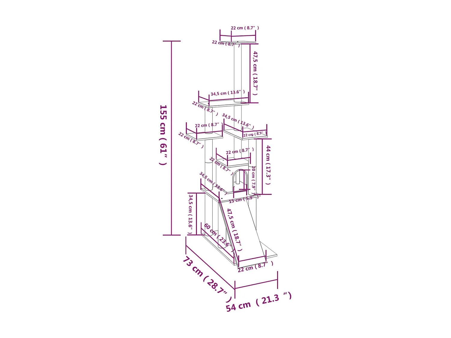 Tayfur  Arbre à chat avec griffoirs en sisal Gris clair 155 cm