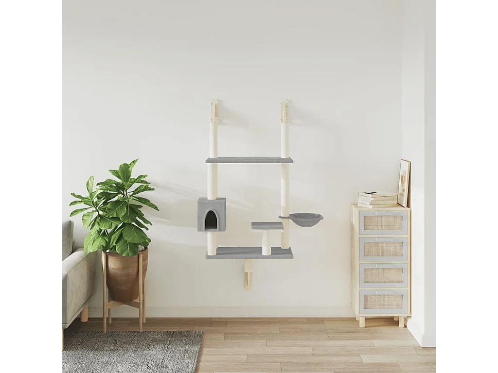 Prolenta Premium -  Kattenmeubel wandgemonteerd met krabpaal 153 cm lichtgrijs