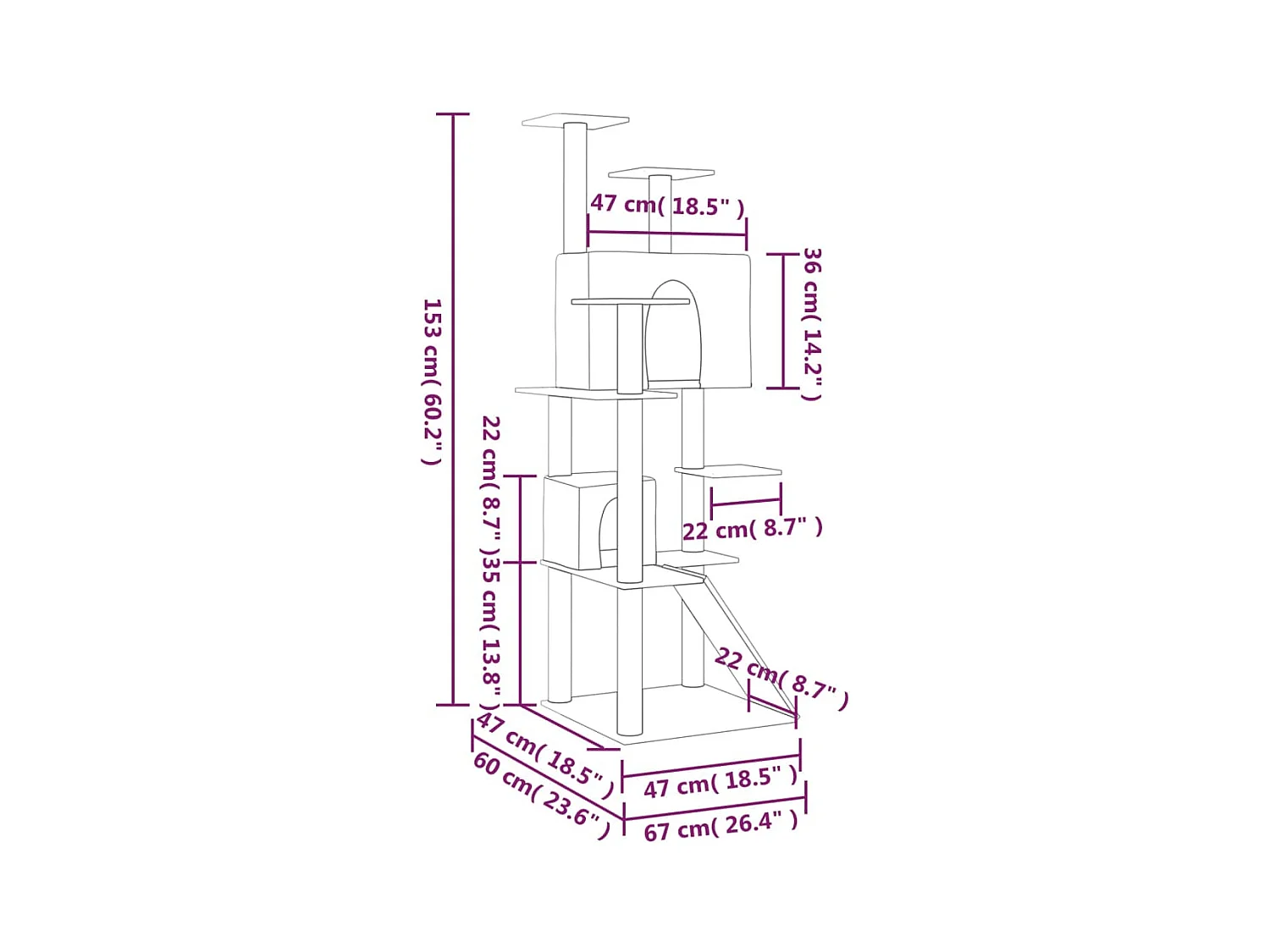 Hemet  Arbre à chat avec griffoirs en sisal Crème 153 cm