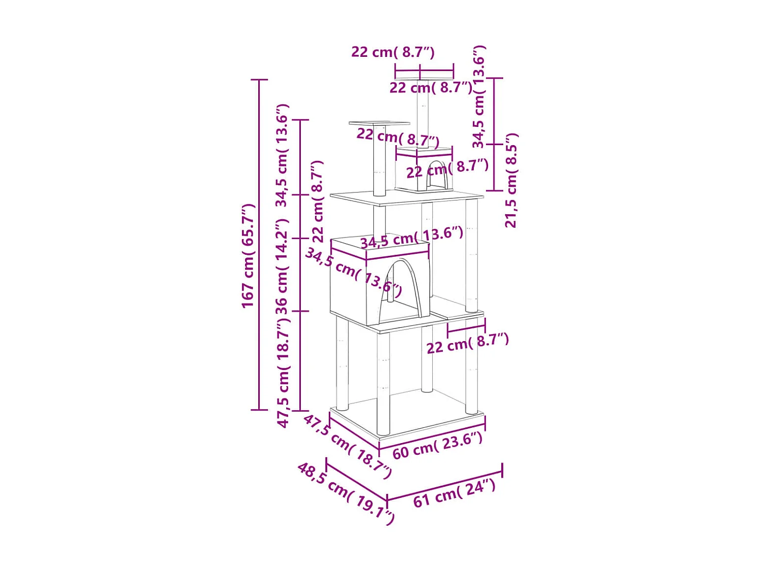Bekk  Arbre à chat avec griffoirs en sisal Gris clair 167 cm