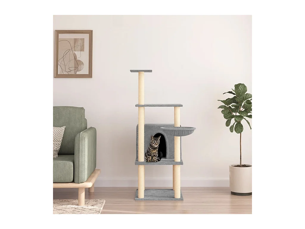 Pierre-Jacques-Paul  Arbre à chat avec griffoirs en sisal gris clair 132 cm