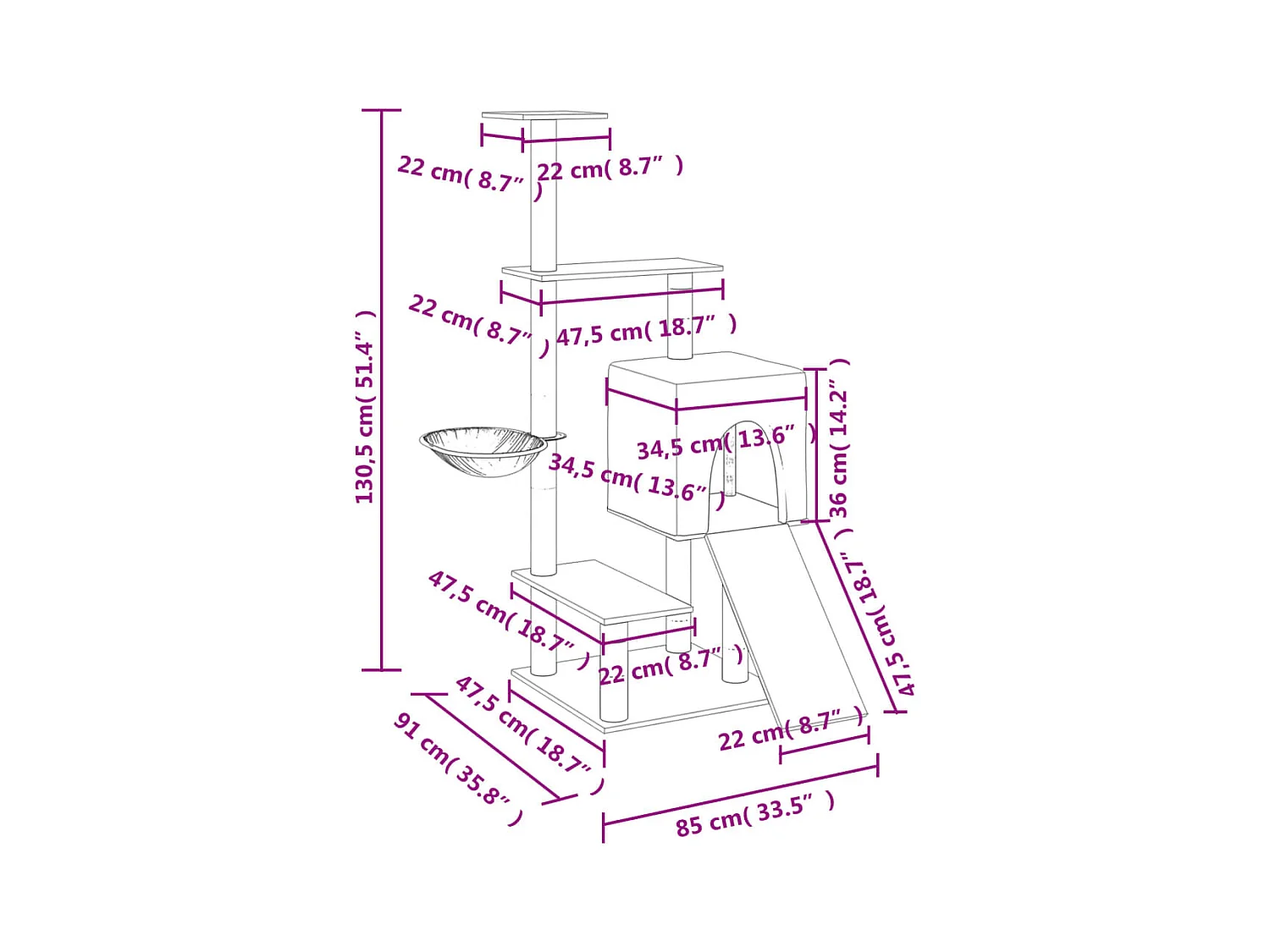 Louis-Pascal  Arbre à chat avec griffoirs en sisal gris clair 130,5 cm