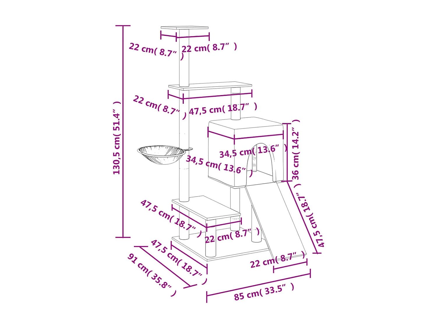Louis-Pascal  Arbre à chat avec griffoirs en sisal gris clair 130,5 cm