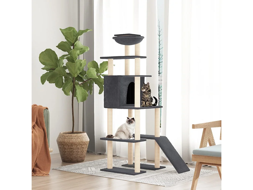 Grimhel  Kattenmeubel met sisal krabpalen 166 cm donkergrijs