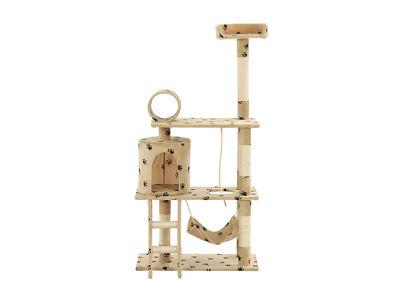 Serkan  Arbre à chat avec griffoir en sisal 140cm Beige Motif de pattes