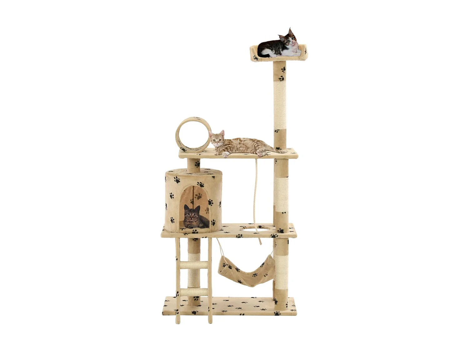 Serkan  Arbre à chat avec griffoir en sisal 140cm Beige Motif de pattes