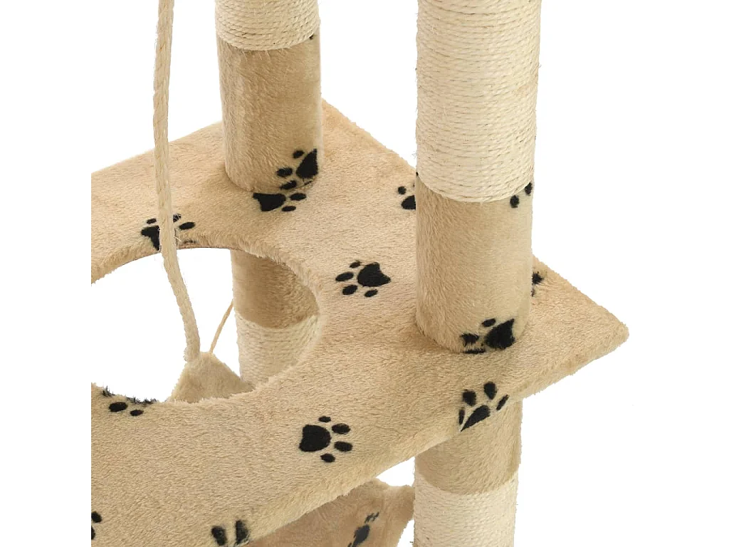 Serkan  Arbre à chat avec griffoir en sisal 140cm Beige Motif de pattes