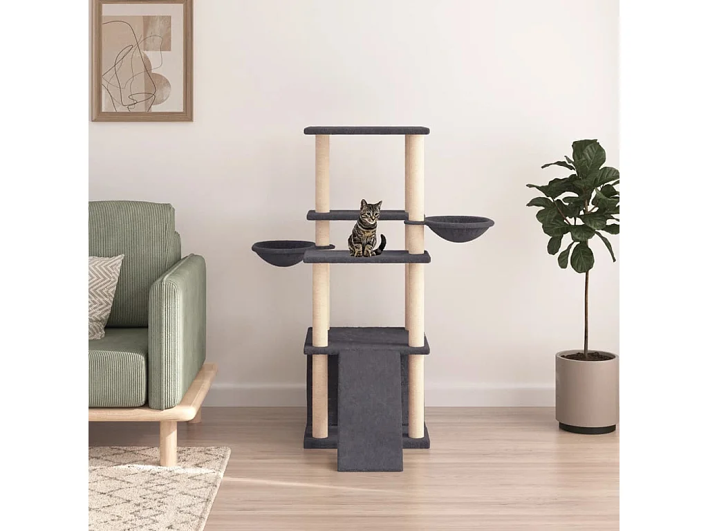 Caithlyn  Arbre à chat avec griffoirs en sisal gris foncé 133 cm