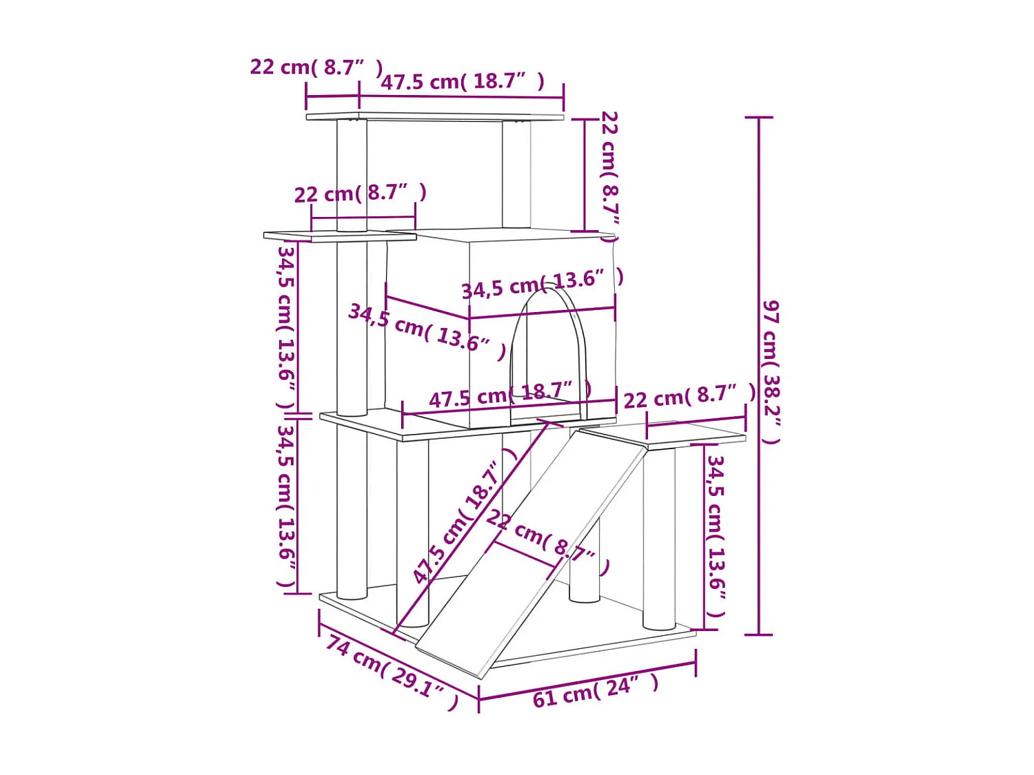 Prolenta Premium -  Arbre à chat avec griffoirs en sisal gris foncé 97 cm