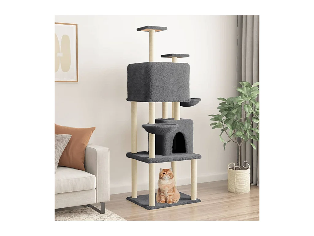 Wibo  Arbre à chat avec griffoirs en sisal Gris foncé 180 cm