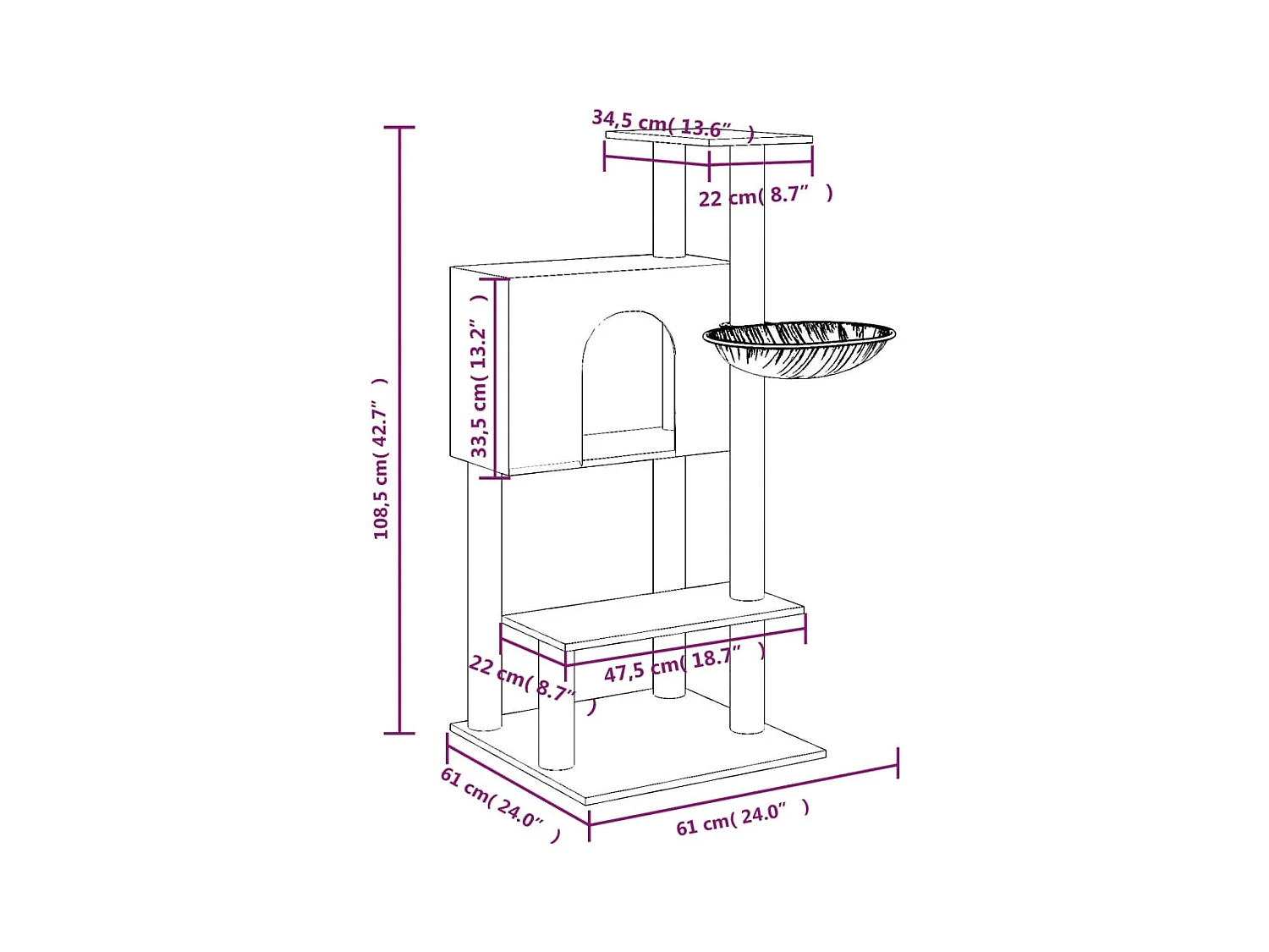 Rødhild  Arbre à chat avec griffoirs en sisal Gris clair 108,5 cm