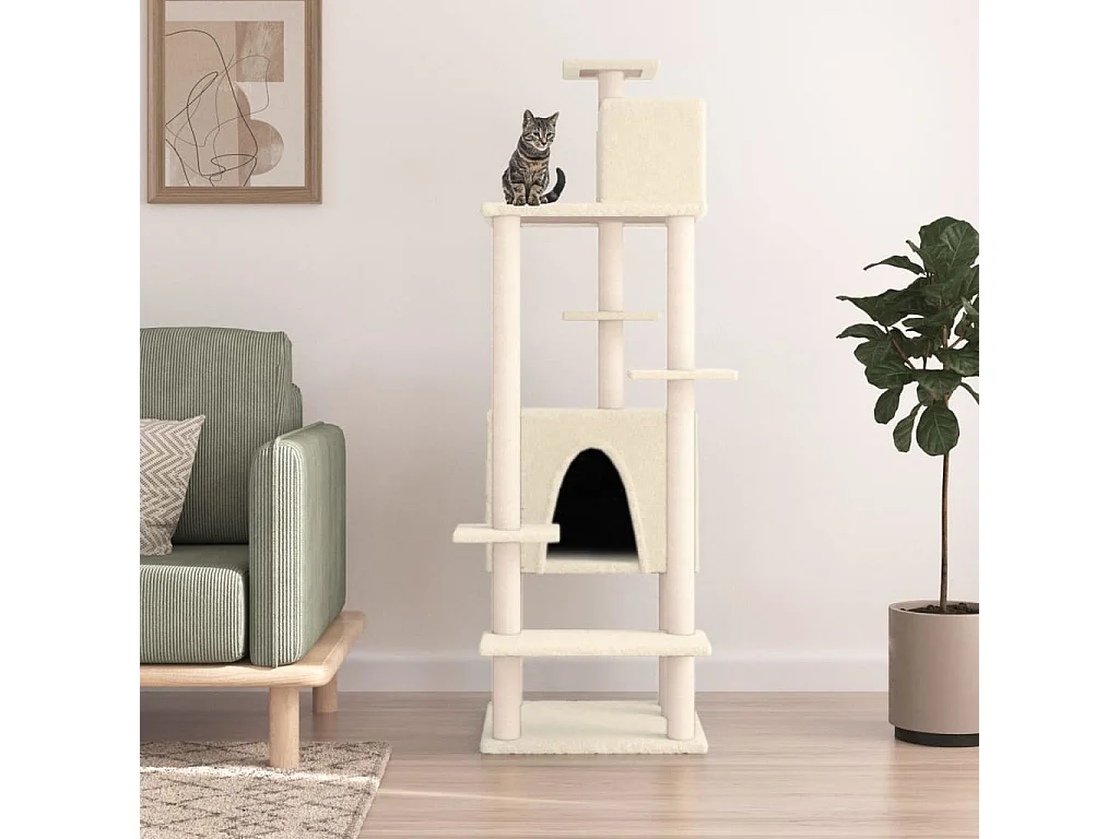 Wundir  Arbre à chat avec griffoirs en sisal Crème 154 cm