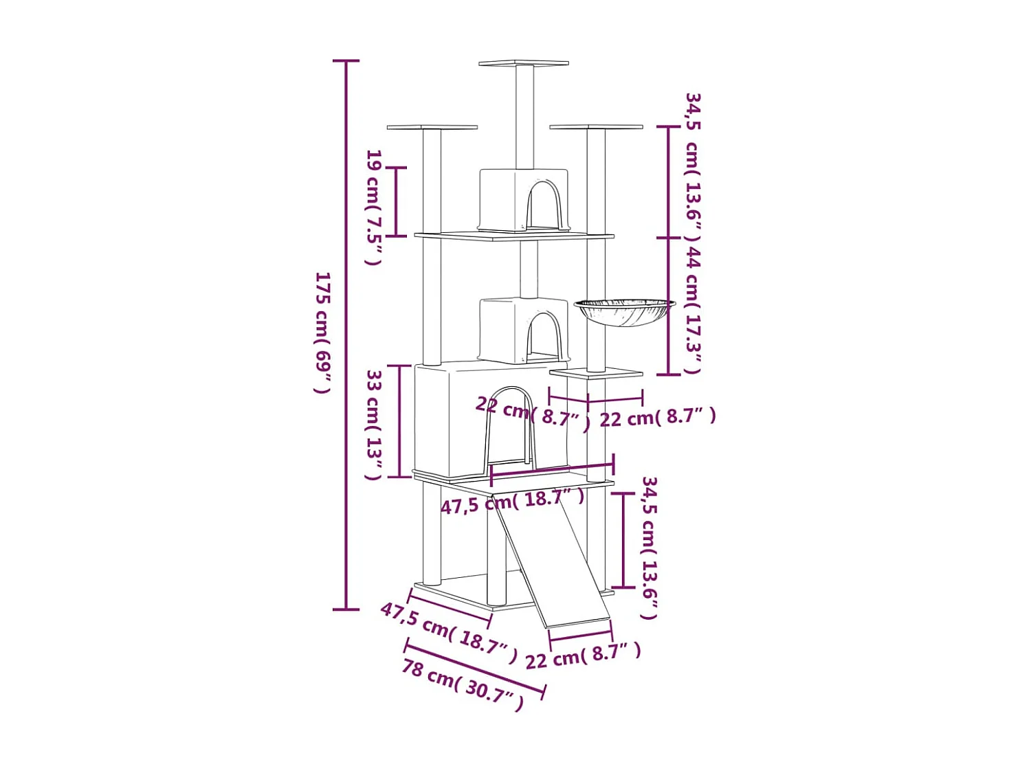 Philippe-Gérard  Arbre à chat avec griffoirs en sisal Gris foncé 175 cm
