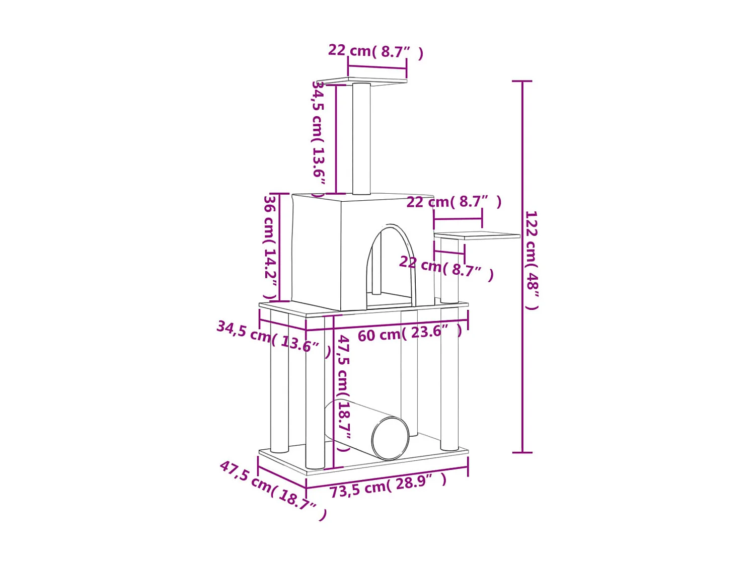 Gokberk  Arbre à chat avec griffoirs en sisal crème 122 cm